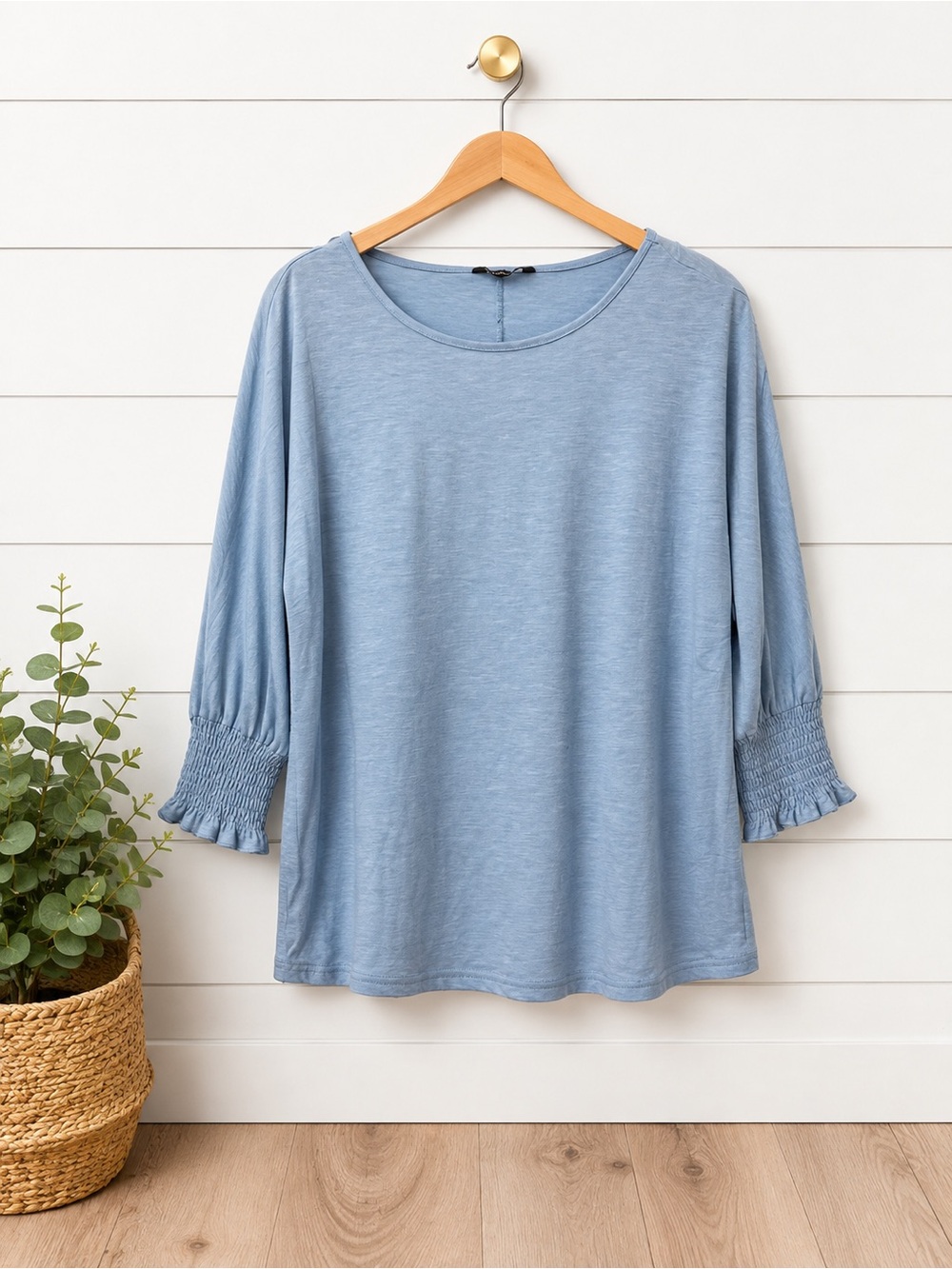 💙 Dokotoo Blue Smocked Ruffle Sleeve Soft T-Shirt Top Size Large